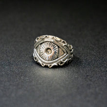 Load image into Gallery viewer, sterling silver greek god ring of polyphemus the cyclops on a dark grey background