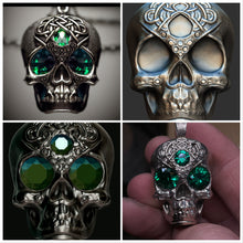 Load image into Gallery viewer, Face of the Machine - AI Designed Emerald Skull Pendant