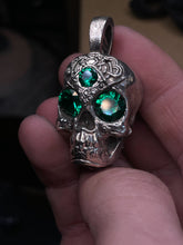 Load image into Gallery viewer, Face of the Machine - AI Designed Emerald Skull Pendant