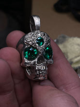 Load image into Gallery viewer, Face of the Machine - AI Designed Emerald Skull Pendant