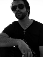 Load image into Gallery viewer, cool guy wearing poseidon skull ring pinky finger black and white