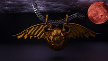Load image into Gallery viewer, valkyrie pendant zbrush rendering close up silver chain with moon behind
