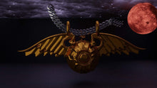 Load image into Gallery viewer, valkyrie pendant zbrush rendering close up silver chain with moon behind
