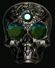 Load image into Gallery viewer, Face of the Machine - AI Designed Emerald Skull Pendant