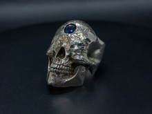Load image into Gallery viewer, Greek Cyclopes Skull Ring - Embedded Sapphire
