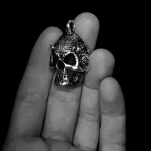 Load image into Gallery viewer, kings of alchemy devil skull pendant .925 silver size compare hand
