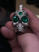Load image into Gallery viewer, Face of the Machine - AI Designed Emerald Skull Pendant
