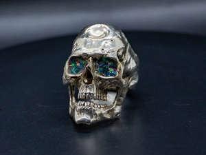 Skull Ring with Crushed Opal Eyes
