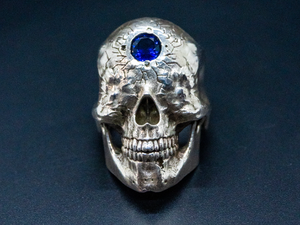 Greek Cyclopes Skull Ring - Embedded Sapphire