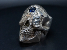 Load image into Gallery viewer, Greek Cyclopes Skull Ring - Embedded Sapphire
